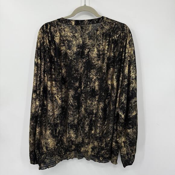 Michael Kors 3X Black Metallic Top Tie V Neck Dolman Sleeve Chiffon Smocked Hem - Picture 6 of 13